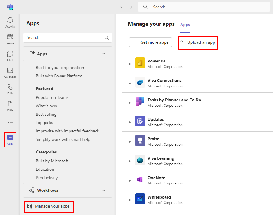 Teams Apps > Manage your apps > Upload an app