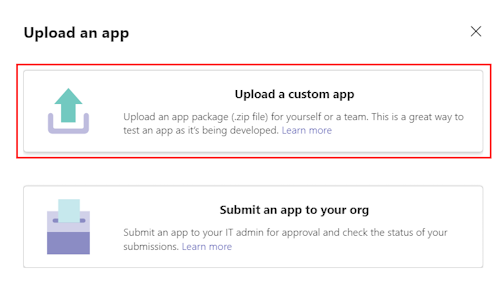 Select Upload a custom app in Teams
